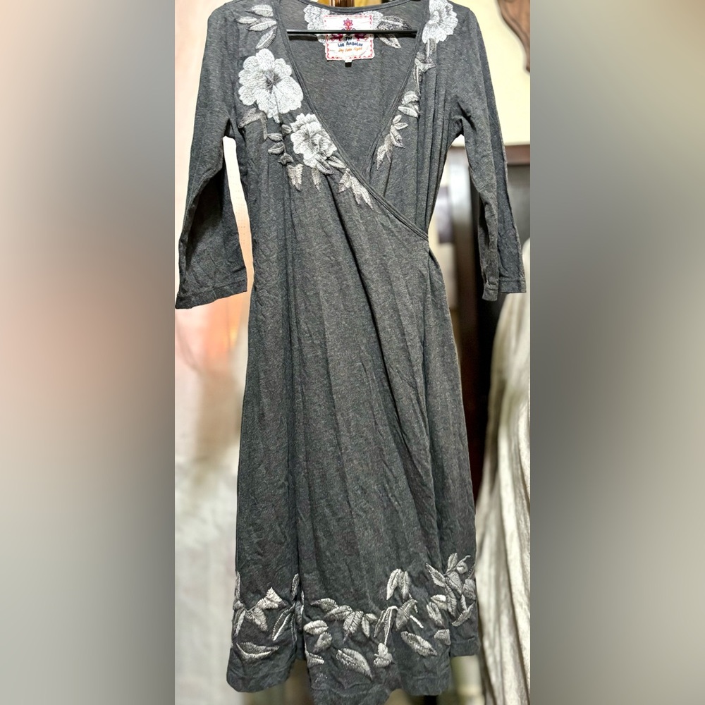 Johnny Was Gray Floral Dress